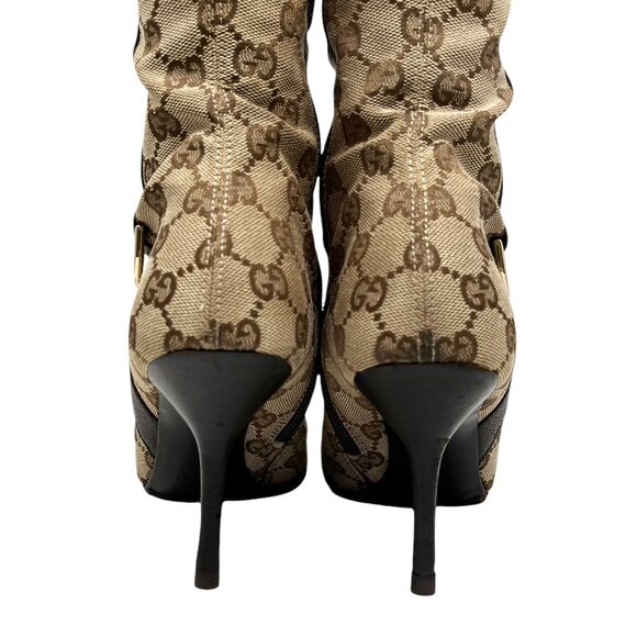 GUCCI Vintage GG Monogram Long Boots #36-37 Heels Zip Beige Brown [104064] - Picture 8 of 12